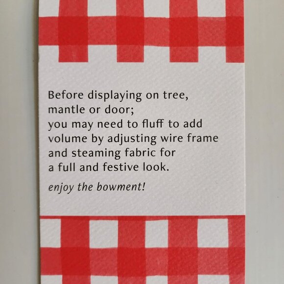 Anthropologie Gingham Bow Tree Topper Red NIP - Picture 8 of 9
